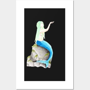 Sitting on the rock, reaching for the stars- Mermaid Light Blue Posters and Art